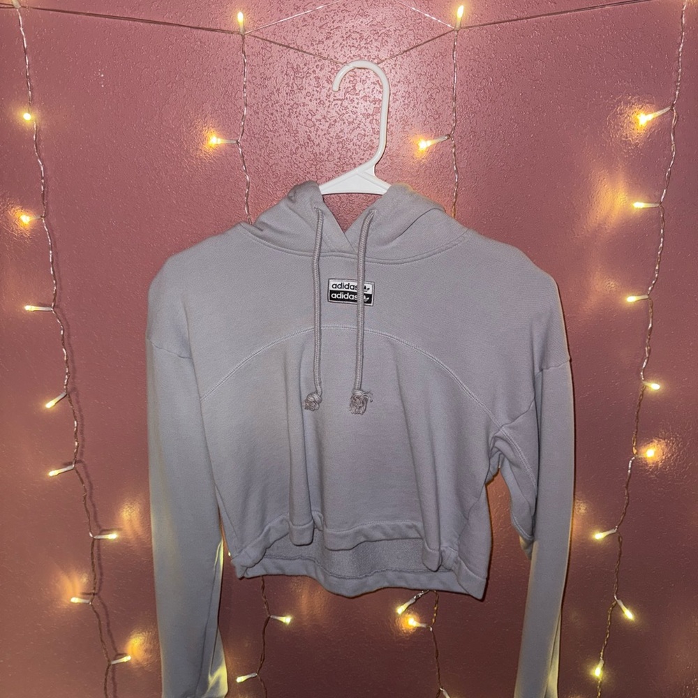 Adidas Women's Light Gray Cropped Hoodie